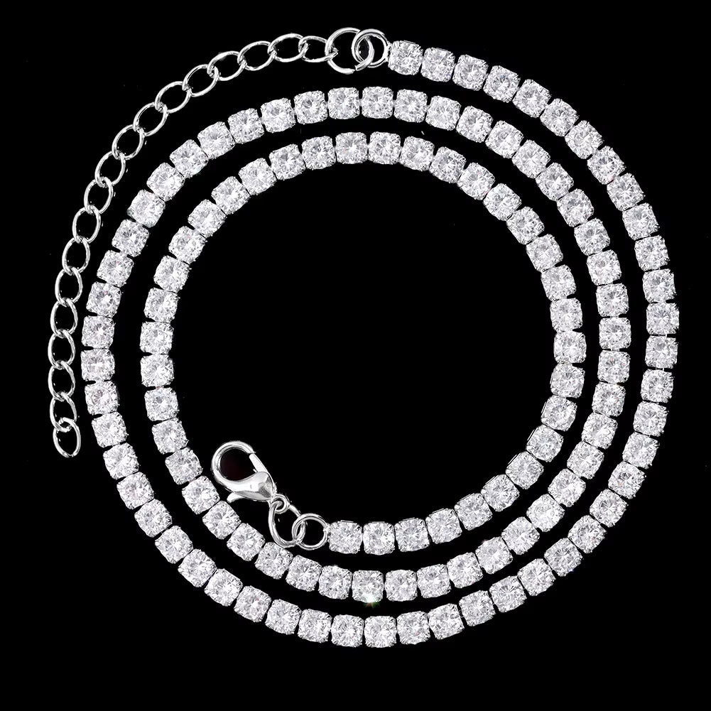 16/18/20/22/24Inch Prong Cuban Link Chain for Women Men Iced Out 2 Row Rhinestone Miami Rhombus Hip Hop Cuban Necklaces Jewelry