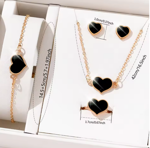 5 Piece Set Women Black Heart Jewelry High End Fashion