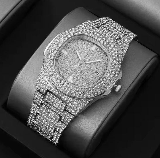 iced-out Cuban link luxury watch